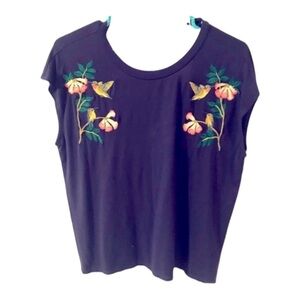 Navy Blue hummingbird Crop Top w/ open back